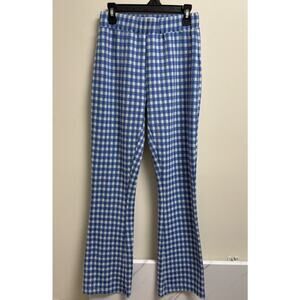 Urban Outfitters Blue White Gingham Kick Flare Pants Pull On Stretch Retro